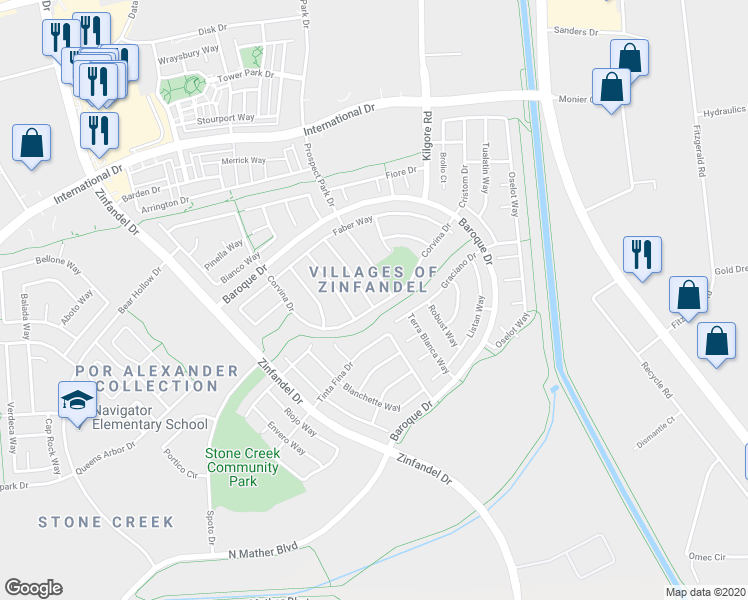 map of restaurants, bars, coffee shops, grocery stores, and more near 3517 Corvina Drive in Rancho Cordova
