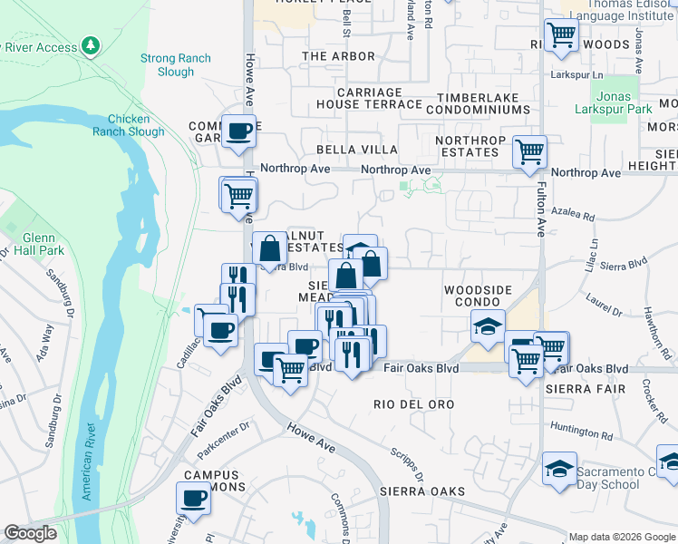 map of restaurants, bars, coffee shops, grocery stores, and more near 773 Blackmer Circle in Sacramento