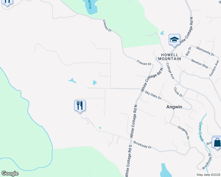 map of restaurants, bars, coffee shops, grocery stores, and more near Tobin Ave & Keyes Ave in Angwin