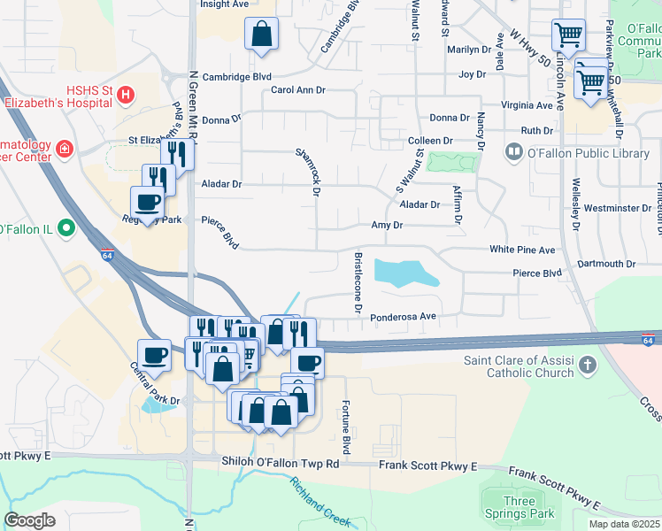 map of restaurants, bars, coffee shops, grocery stores, and more near 436 Longleaf Court in O'Fallon