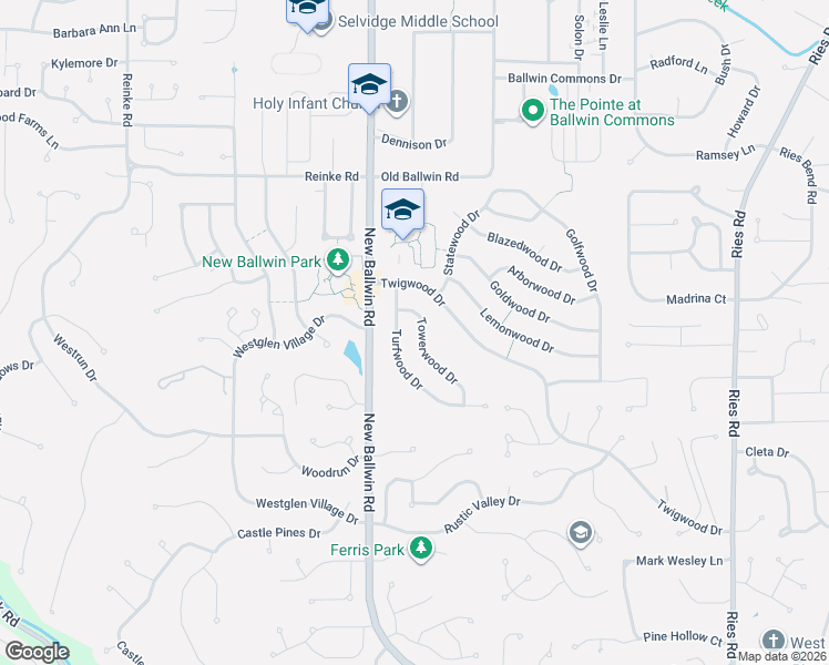 map of restaurants, bars, coffee shops, grocery stores, and more near 328 Turfwood Drive in Ballwin