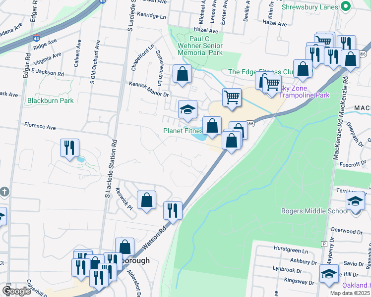 map of restaurants, bars, coffee shops, grocery stores, and more near 7609 Watson Road in St. Louis