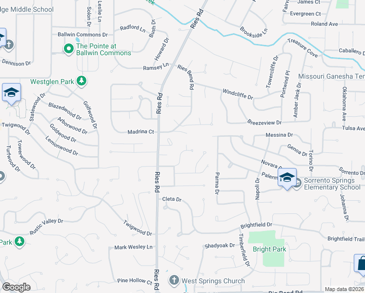 map of restaurants, bars, coffee shops, grocery stores, and more near 347 Holly Green Court in Ballwin