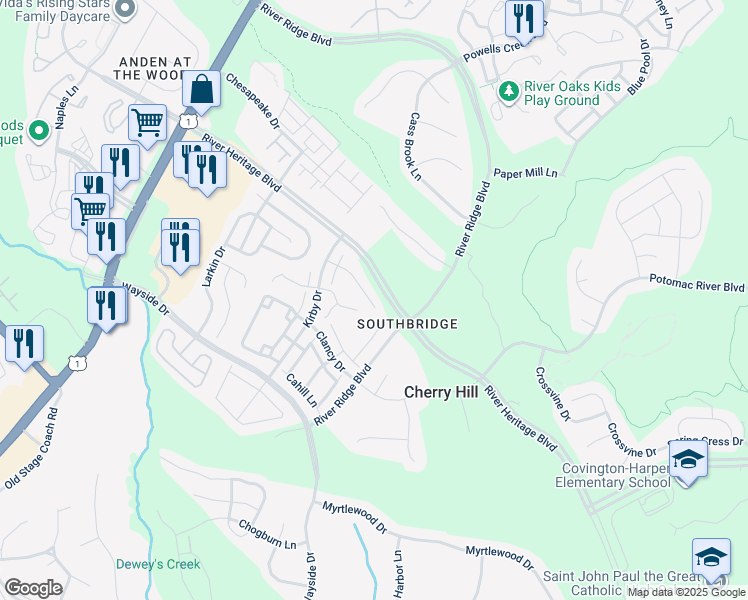 map of restaurants, bars, coffee shops, grocery stores, and more near 2898 Hickory Creek Ct in Dumfries