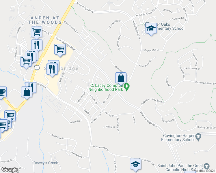 map of restaurants, bars, coffee shops, grocery stores, and more near 2898 Hickory Creek Ct in Dumfries
