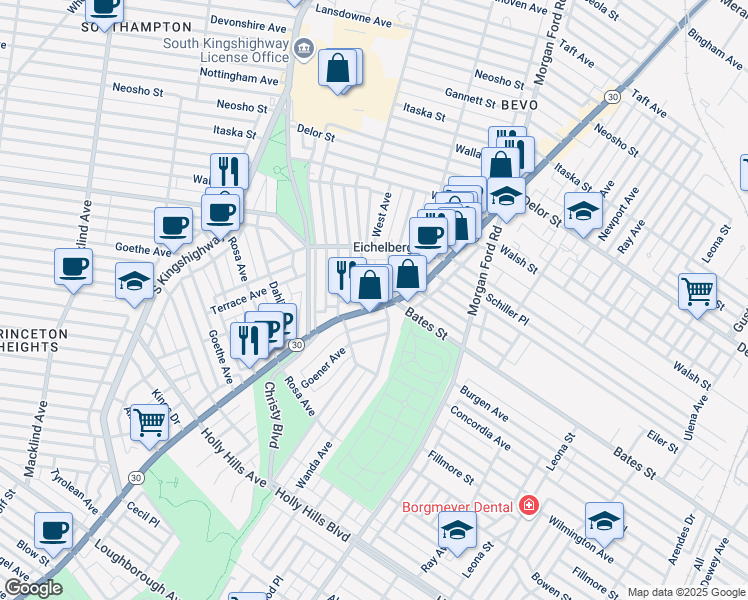map of restaurants, bars, coffee shops, grocery stores, and more near 5442 Cologne Avenue in St. Louis