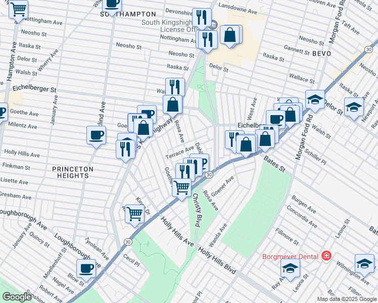 map of restaurants, bars, coffee shops, grocery stores, and more near 4673 Rosa Avenue in St. Louis
