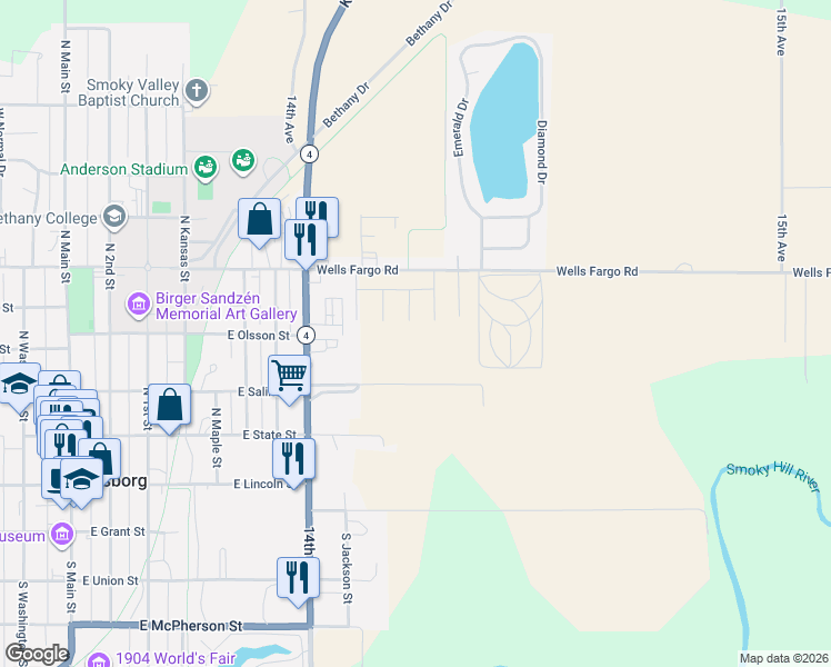map of restaurants, bars, coffee shops, grocery stores, and more near in Lindsborg