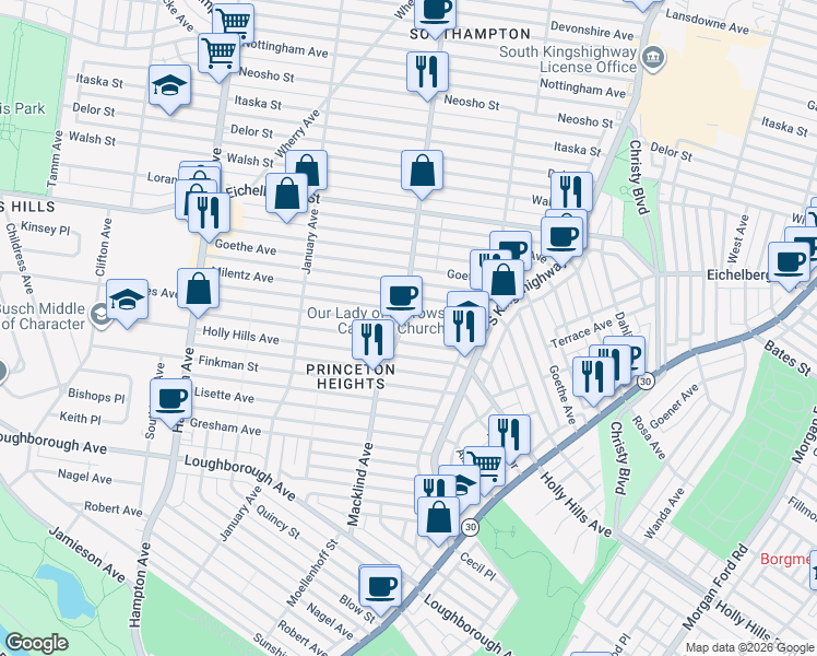 map of restaurants, bars, coffee shops, grocery stores, and more near 5832 Macklind Avenue in Saint Louis