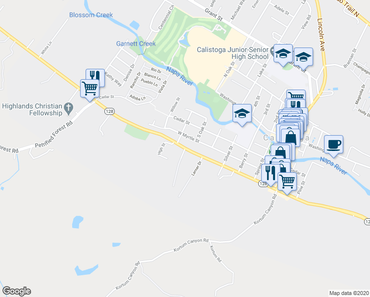 map of restaurants, bars, coffee shops, grocery stores, and more near 1817 Foothill Boulevard in Calistoga