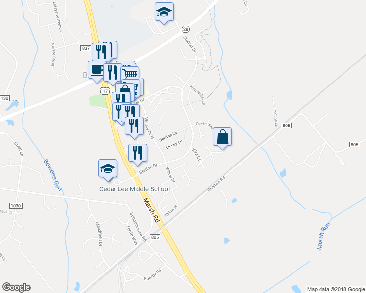 map of restaurants, bars, coffee shops, grocery stores, and more near 10869 Depot Drive in Bealeton
