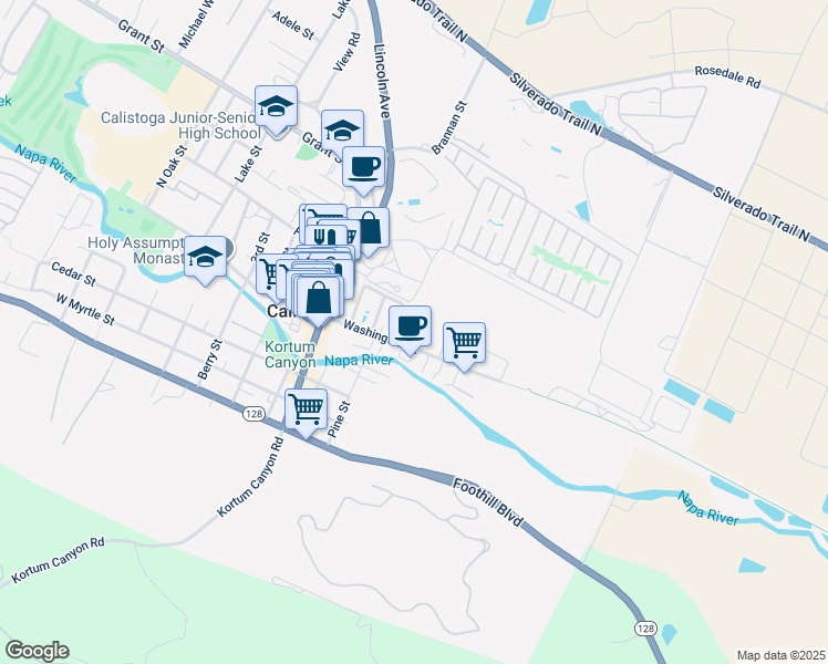 map of restaurants, bars, coffee shops, grocery stores, and more near 1420 Anna Street in Calistoga