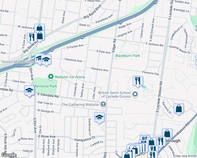 map of restaurants, bars, coffee shops, grocery stores, and more near 465 Crabtree Court in Webster Groves
