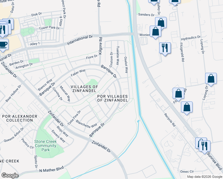 map of restaurants, bars, coffee shops, grocery stores, and more near 3409 Grappa Way in Gold River
