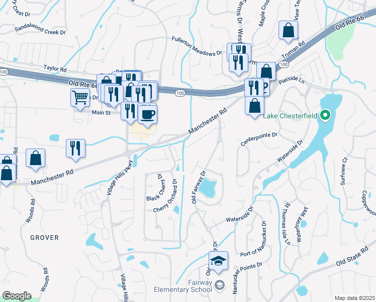 map of restaurants, bars, coffee shops, grocery stores, and more near 16632 Kolbie Manors Court in Wildwood