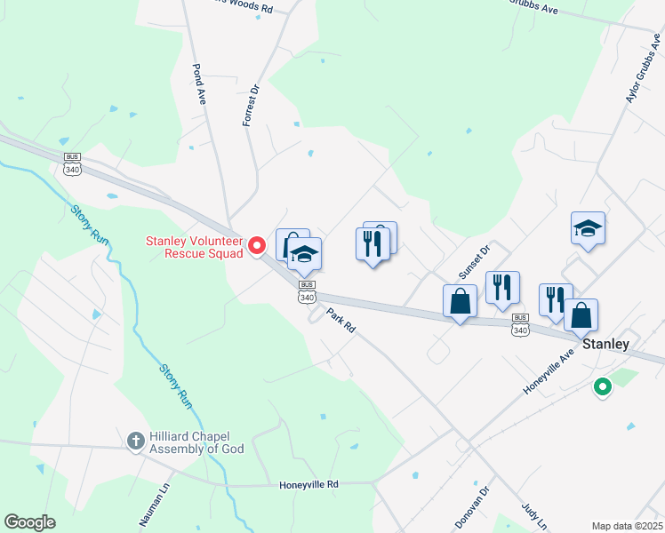 map of restaurants, bars, coffee shops, grocery stores, and more near 150 Church Avenue in Stanley