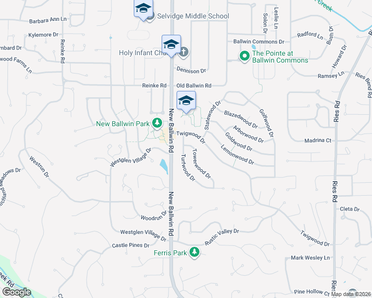 map of restaurants, bars, coffee shops, grocery stores, and more near 328 Turfwood Drive in Ballwin