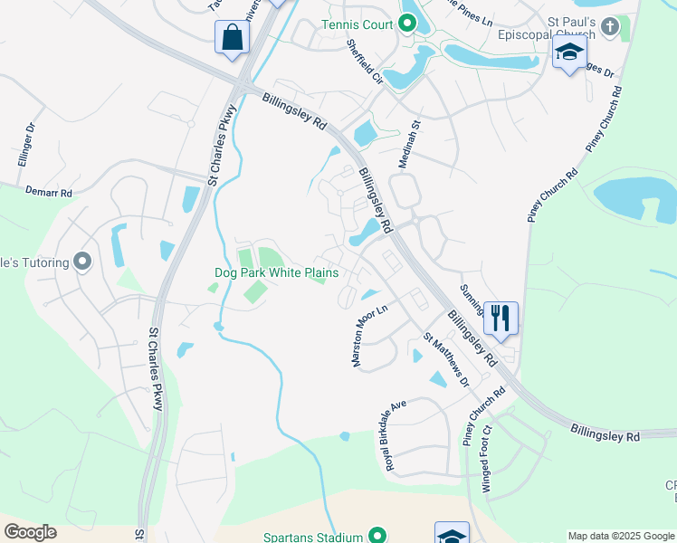 map of restaurants, bars, coffee shops, grocery stores, and more near 11483 Indian Hills Place in Waldorf