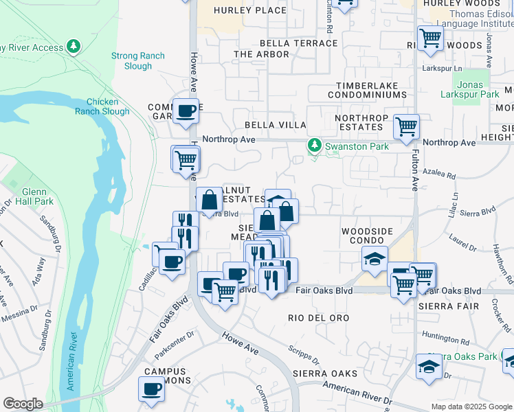 map of restaurants, bars, coffee shops, grocery stores, and more near 773 Blackmer Circle in Sacramento