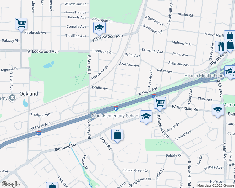 map of restaurants, bars, coffee shops, grocery stores, and more near 554 Lyman Place in Webster Groves