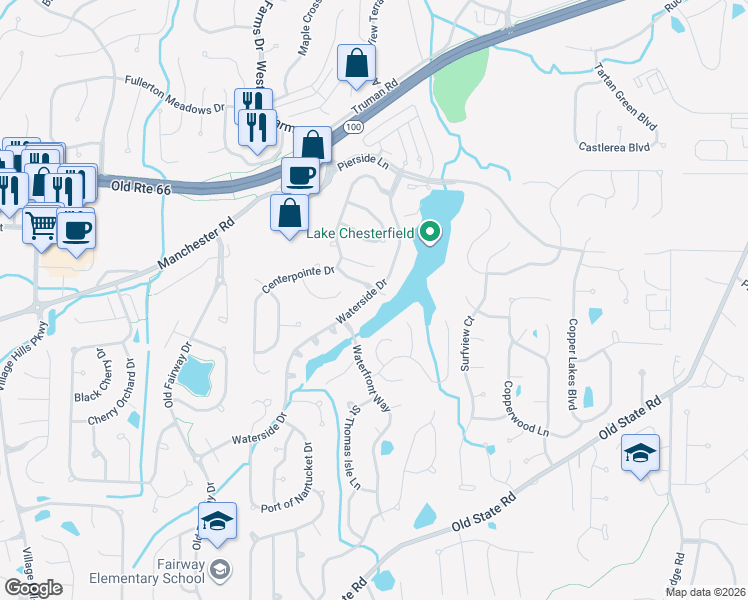 map of restaurants, bars, coffee shops, grocery stores, and more near 318 Waterside Drive in Wildwood