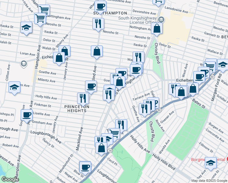 map of restaurants, bars, coffee shops, grocery stores, and more near 5632 South Kingshighway Boulevard in St. Louis