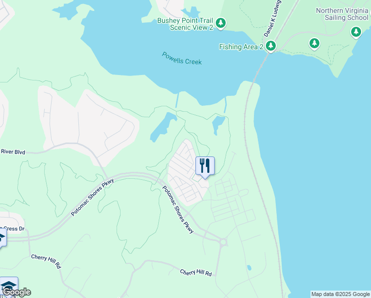map of restaurants, bars, coffee shops, grocery stores, and more near 17302 Virginia Pine Way in Dumfries