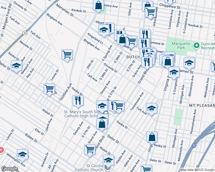 map of restaurants, bars, coffee shops, grocery stores, and more near 3729 Taft Avenue in St. Louis