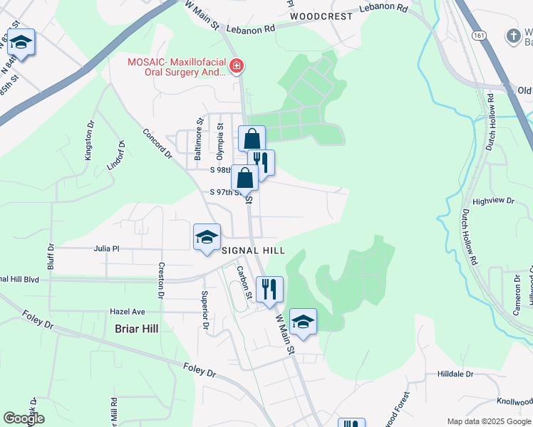 map of restaurants, bars, coffee shops, grocery stores, and more near 19 North 96th Street in Belleville