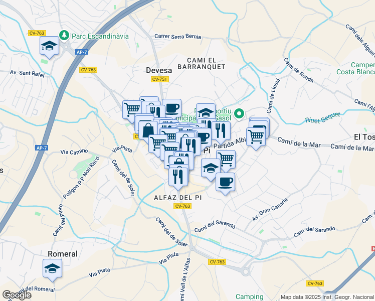 map of restaurants, bars, coffee shops, grocery stores, and more near in L'Alfàs del Pi