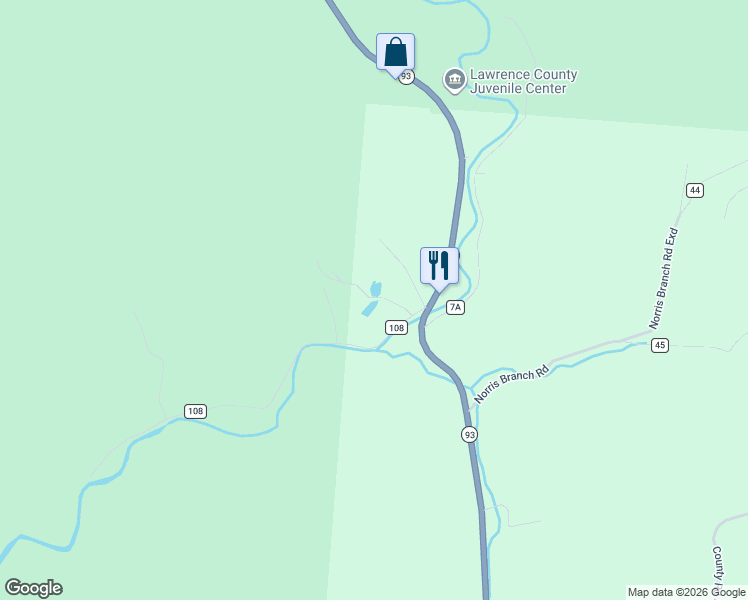 map of restaurants, bars, coffee shops, grocery stores, and more near 119 Private Road 50 in Ironton