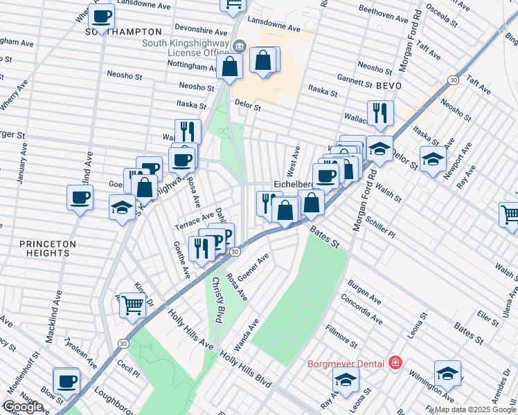 map of restaurants, bars, coffee shops, grocery stores, and more near 5441 Dresden Avenue in St. Louis