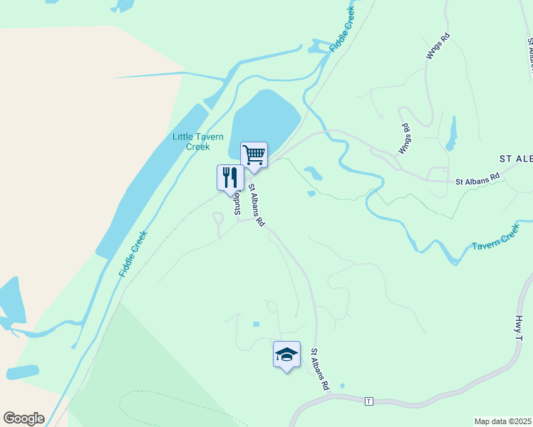 map of restaurants, bars, coffee shops, grocery stores, and more near 3556 Saint Albans Road in Franklin County