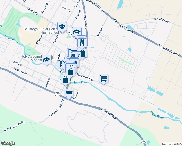map of restaurants, bars, coffee shops, grocery stores, and more near 1420 Anna Street in Calistoga