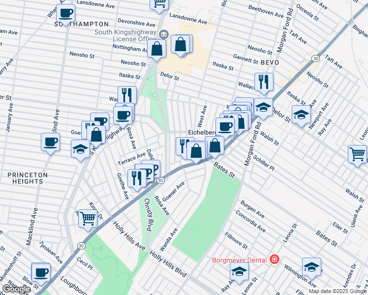 map of restaurants, bars, coffee shops, grocery stores, and more near 5441 Dresden Avenue in St. Louis