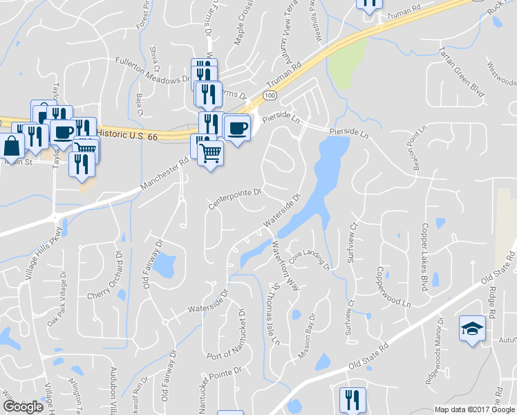 map of restaurants, bars, coffee shops, grocery stores, and more near 122 Boathouse Drive in Wildwood