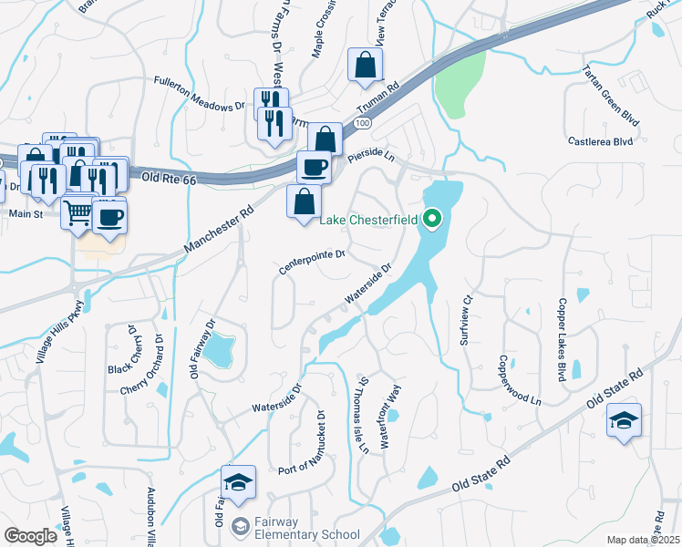 map of restaurants, bars, coffee shops, grocery stores, and more near 122 Boathouse Drive in Wildwood