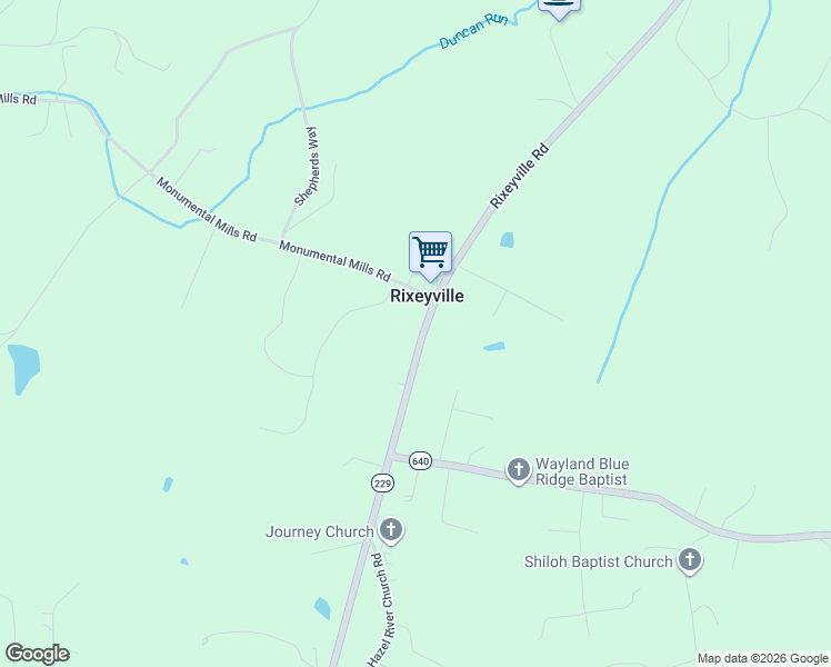 map of restaurants, bars, coffee shops, grocery stores, and more near 9090 Rixeyville Road in Rixeyville