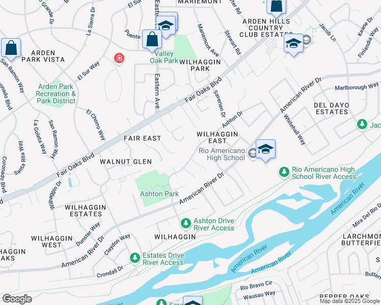 map of restaurants, bars, coffee shops, grocery stores, and more near 4401 Ashton Drive in Sacramento