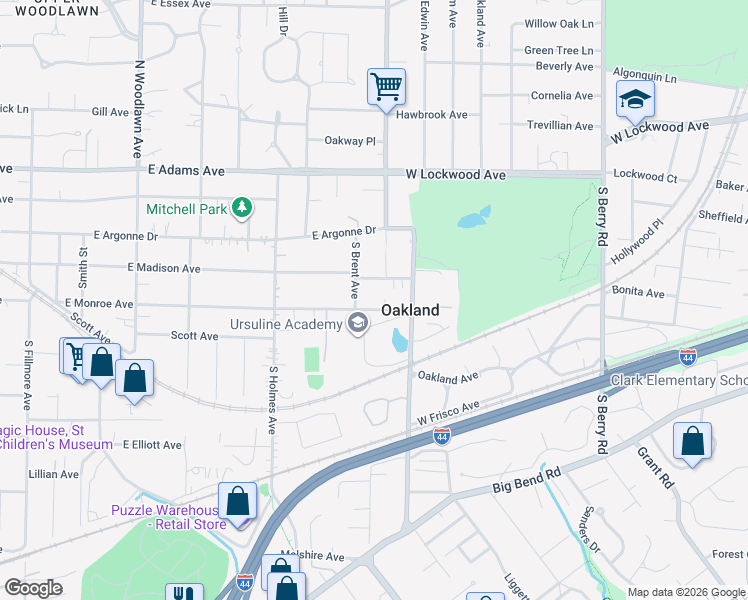 map of restaurants, bars, coffee shops, grocery stores, and more near 825 East Monroe Avenue in St. Louis