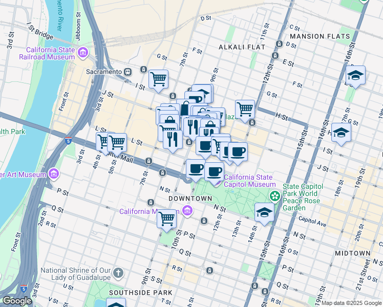 map of restaurants, bars, coffee shops, grocery stores, and more near 1179 9th Street in Sacramento