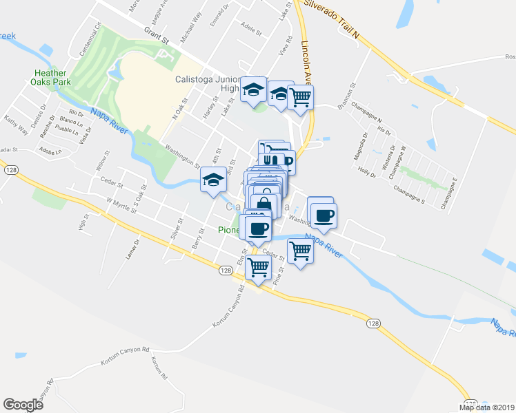map of restaurants, bars, coffee shops, grocery stores, and more near in Calistoga