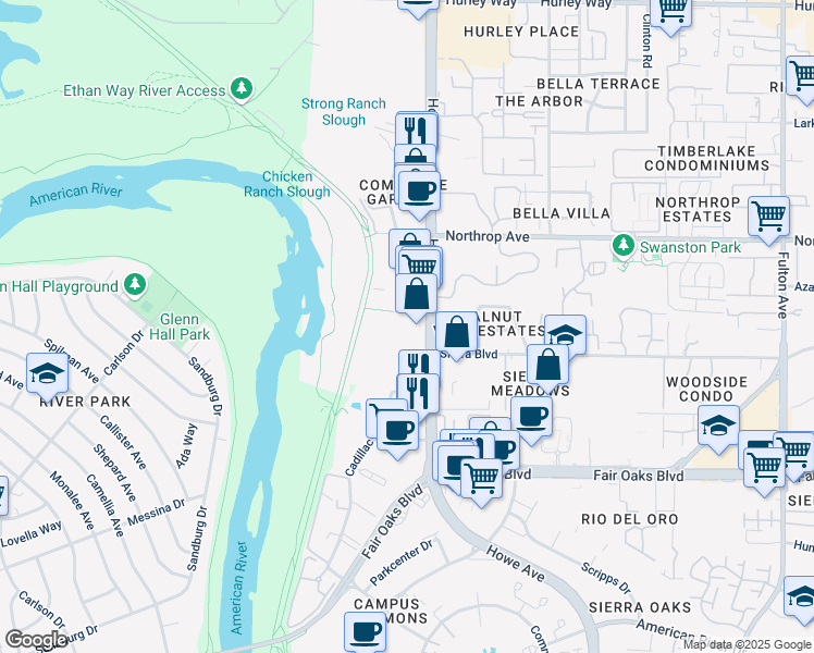map of restaurants, bars, coffee shops, grocery stores, and more near in Arden-Arcade