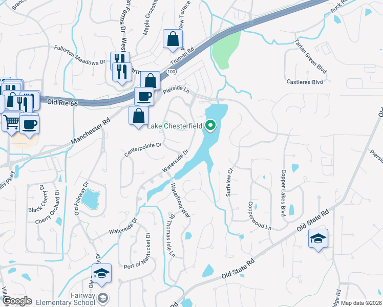 map of restaurants, bars, coffee shops, grocery stores, and more near 254 Waterside Drive in Wildwood
