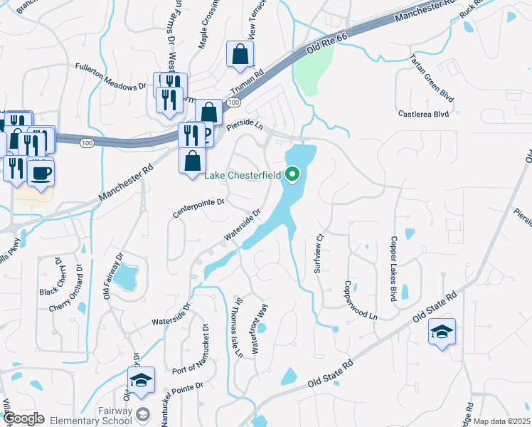map of restaurants, bars, coffee shops, grocery stores, and more near 254 Waterside Drive in Wildwood