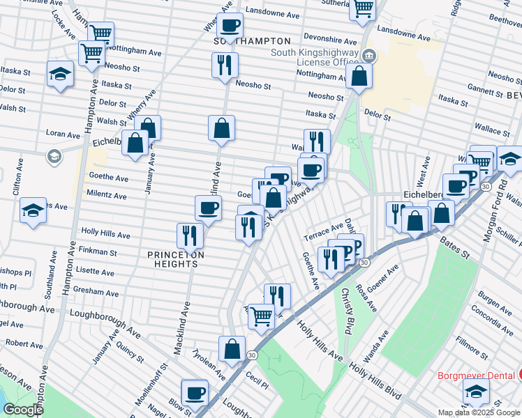 map of restaurants, bars, coffee shops, grocery stores, and more near 5632 South Kingshighway Boulevard in St. Louis