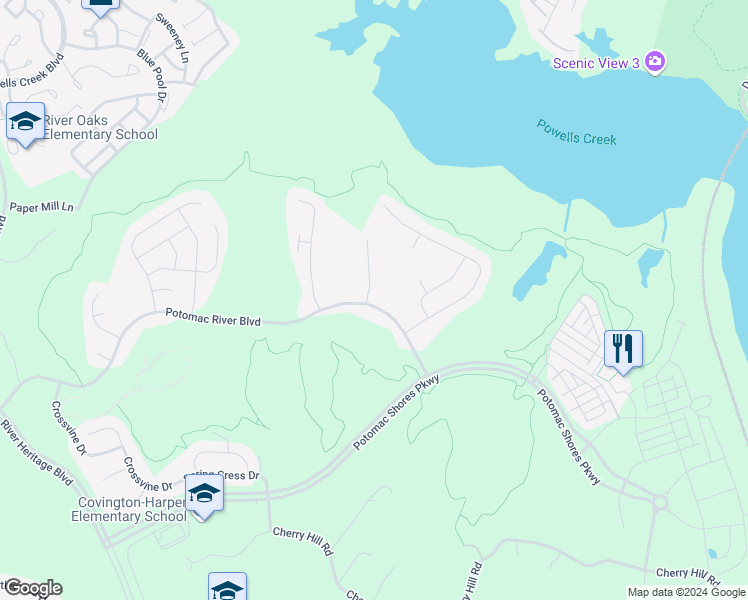 map of restaurants, bars, coffee shops, grocery stores, and more near 17243 Miss Packard Court in Dumfries