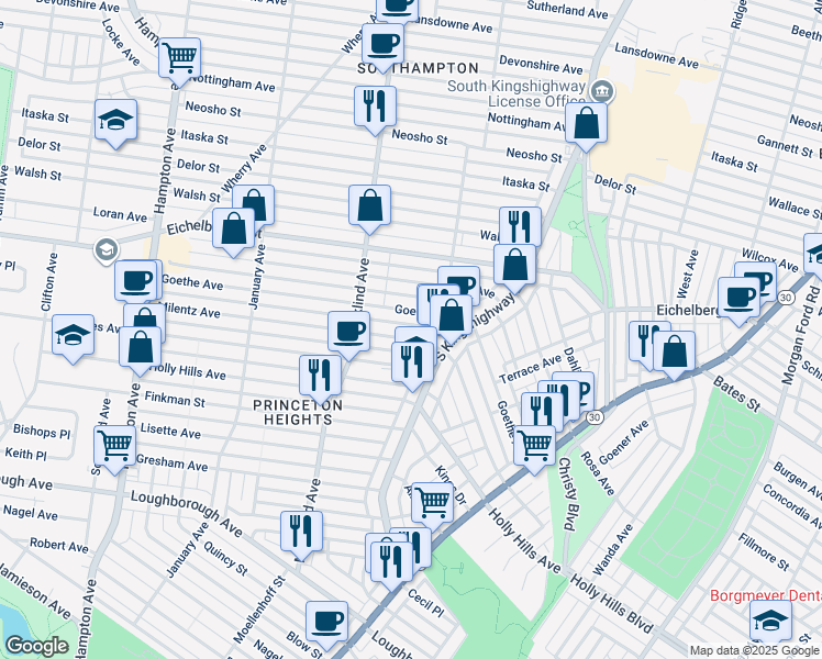 map of restaurants, bars, coffee shops, grocery stores, and more near 5030 Milentz Avenue in St. Louis