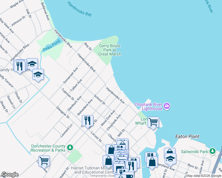 map of restaurants, bars, coffee shops, grocery stores, and more near 1003 Hambrooks Avenue in Cambridge