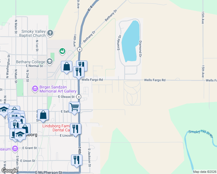 map of restaurants, bars, coffee shops, grocery stores, and more near in Lindsborg